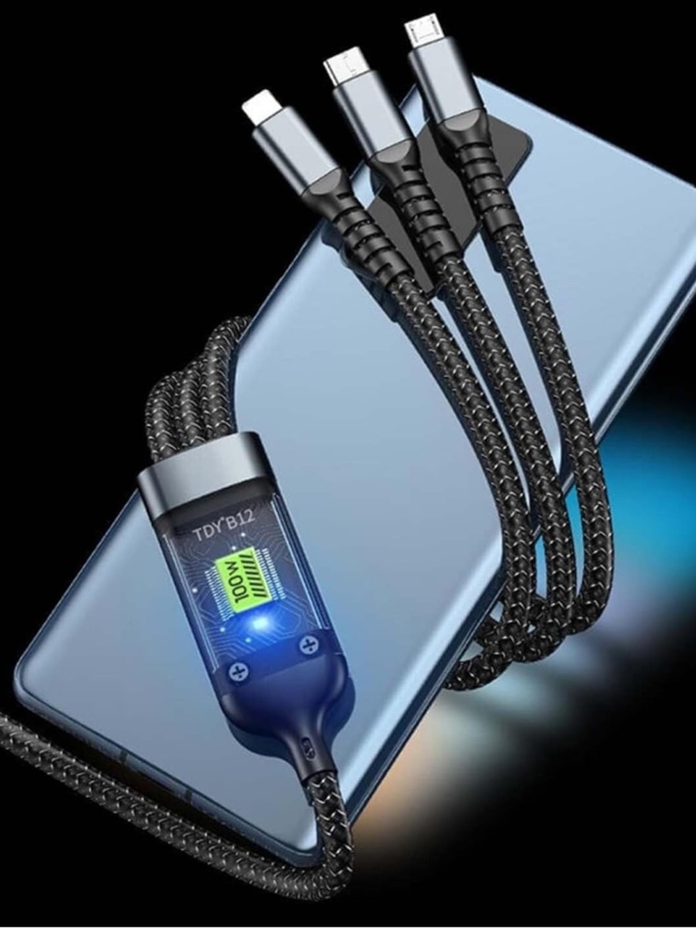3-in-1 100W Super Fast Charging Multi-Connector Cable - Black